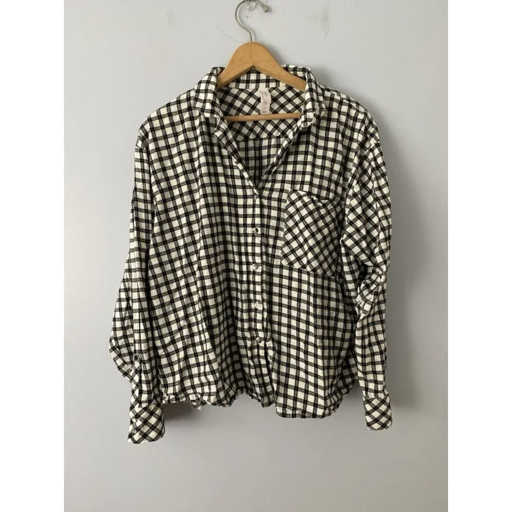 Auden Women's Medium Long Sleeve Plaid Brushed Cotton Flannel Pajama Top